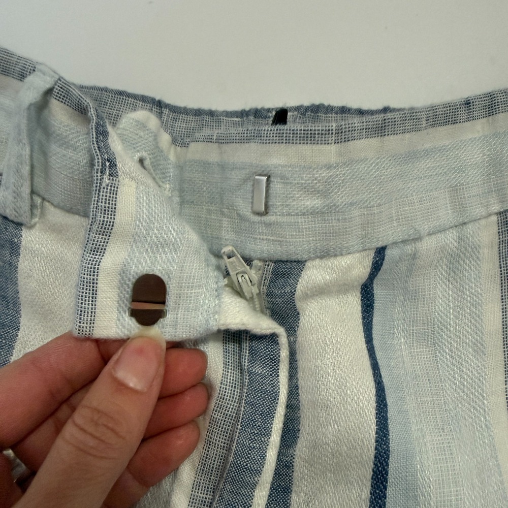 Talbots Cropped Linen Striped Trouser Pants Blue White Coastal Sz 2P 2 Petites - Picture 5 of 9